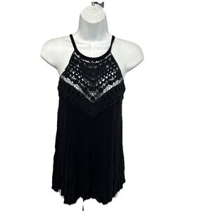 Ultra Flirt Women's Small‎ Black Crochet Shell Top Whimsigoth Boho Grunge Y2K